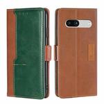 For Google Pixel 7a Contrast Color Side Buckle Leather Phone Case(Light Brown + Green)