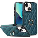 For iPhone 13 mini Rhombic PU Leather Phone Case with Ring Holder(Green)