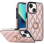 For iPhone 13 mini Rhombic PU Leather Phone Case with Ring Holder(Rose Gold)