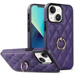 For iPhone 13 mini Rhombic PU Leather Phone Case with Ring Holder(Purple)