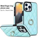 For iPhone 13 Pro Rhombic PU Leather Phone Case with Ring Holder(Blue)