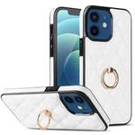 For iPhone 12 mini Rhombic PU Leather Phone Case with Ring Holder(White)
