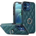 For iPhone 12 mini Rhombic PU Leather Phone Case with Ring Holder(Green)