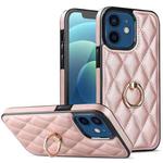 For iPhone 12 mini Rhombic PU Leather Phone Case with Ring Holder(Rose Gold)