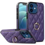 For iPhone 12 mini Rhombic PU Leather Phone Case with Ring Holder(Purple)