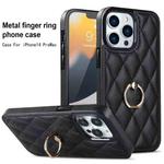 For iPhone 12 Pro Max Rhombic PU Leather Phone Case with Ring Holder(Black)