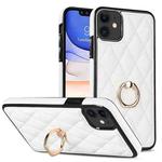 For iPhone 11 Rhombic PU Leather Phone Case with Ring Holder(White)