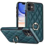 For iPhone 11 Rhombic PU Leather Phone Case with Ring Holder(Green)