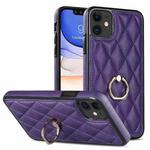 For iPhone 11 Rhombic PU Leather Phone Case with Ring Holder(Purple)