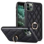 For iPhone 11 Pro Rhombic PU Leather Phone Case with Ring Holder(Black)