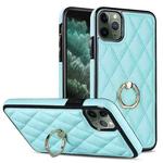 For iPhone 11 Pro Rhombic PU Leather Phone Case with Ring Holder(Blue)