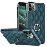 For iPhone 11 Pro Rhombic PU Leather Phone Case with Ring Holder(Green)