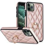 For iPhone 11 Pro Rhombic PU Leather Phone Case with Ring Holder(Rose Gold)