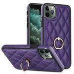 For iPhone 11 Pro Max Rhombic PU Leather Phone Case with Ring Holder(Purple)