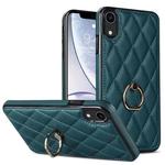 For iPhone XR Rhombic PU Leather Phone Case with Ring Holder(Green)