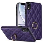 For iPhone XR Rhombic PU Leather Phone Case with Ring Holder(Purple)