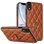 For iPhone XR Rhombic PU Leather Phone Case with Ring Holder(Brown)