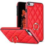 For iPhone SE 2020 / SE 2022 / 7 / 8 Rhombic PU Leather Phone Case with Ring Holder(Red)