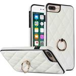 For iPhone 7 Plus / 8 Plus Rhombic PU Leather Phone Case with Ring Holder(White)