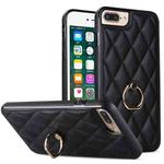 For iPhone 7 Plus / 8 Plus Rhombic PU Leather Phone Case with Ring Holder(Black)