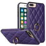 For iPhone 7 Plus / 8 Plus Rhombic PU Leather Phone Case with Ring Holder(Purple)