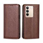 For vivo S16 / S16 Pro Grid Texture Magnetic Flip Leather Phone Case(Brown)