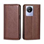 For vivo Y02 4G Grid Texture Magnetic Flip Leather Phone Case(Brown)