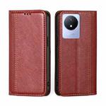 For vivo Y02 4G Grid Texture Magnetic Flip Leather Phone Case(Red)