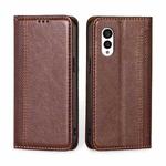 For Fujitsu Arrows N F-51C Grid Texture Magnetic Flip Leather Phone Case(Brown)