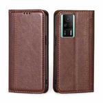 For Xiaomi Redmi K60E Grid Texture Magnetic Flip Leather Phone Case(Brown)