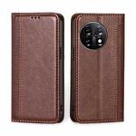 For OnePlus 11 Grid Texture Magnetic Flip Leather Phone Case(Brown)