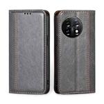 For OnePlus 11 Grid Texture Magnetic Flip Leather Phone Case(Grey)