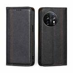 For OnePlus 11 Grid Texture Magnetic Flip Leather Phone Case(Black)