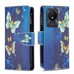 For vivo Y02 4G Colored Drawing Pattern Zipper Leather Phone Case(Gold Butterfly)