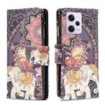 For Xiaomi Redmi Note 12 Pro+ Global Colored Drawing Pattern Zipper Leather Phone Case(Flower Elephants)