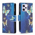 For Xiaomi Redmi Note 12 Pro+ Global Colored Drawing Pattern Zipper Leather Phone Case(Gold Butterfly)
