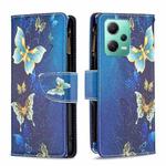 For Xiaomi Redmi Note 12 Global Colored Drawing Pattern Zipper Leather Phone Case(Gold Butterfly)