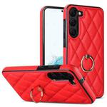 For Samsung Galaxy S23 5G Rhombic PU Leather Phone Case with Ring Holder(Red)