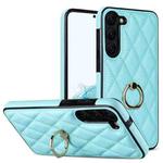 For Samsung Galaxy S23+ 5G Rhombic PU Leather Phone Case with Ring Holder(Blue)