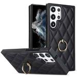 For Samsung Galaxy S23 Ultra 5G Rhombic PU Leather Phone Case with Ring Holder(Black)