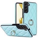 For Samsung Galaxy S22 5G Rhombic PU Leather Phone Case with Ring Holder(Blue)