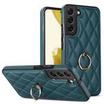 For Samsung Galaxy S22 5G Rhombic PU Leather Phone Case with Ring Holder(Green)