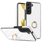 For Samsung Galaxy S22+ 5G Rhombic PU Leather Phone Case with Ring Holder(White)