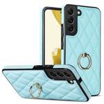 For Samsung Galaxy S22+ 5G Rhombic PU Leather Phone Case with Ring Holder(Blue)