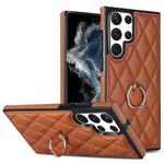 For Samsung Galaxy S22 Ultra 5G Rhombic PU Leather Phone Case with Ring Holder(Brown)