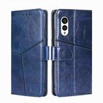 For Fujitsu Arrows N F-51C Geometric Stitching Horizontal Flip Leather Phone Case(Blue)