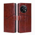For OnePlus 11 Geometric Stitching Horizontal Flip Leather Phone Case(Dark Brown)