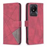 For vivo Y02 4G Magnetic Buckle Rhombus Texture Leather Phone Case(Red)