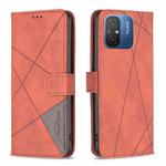 For Xiaomi Redmi 12C Magnetic Buckle Rhombus Texture Leather Phone Case(Brown)