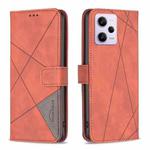 For Xiaomi Redmi Note 12 Pro+ Global Magnetic Buckle Rhombus Texture Leather Phone Case(Brown)